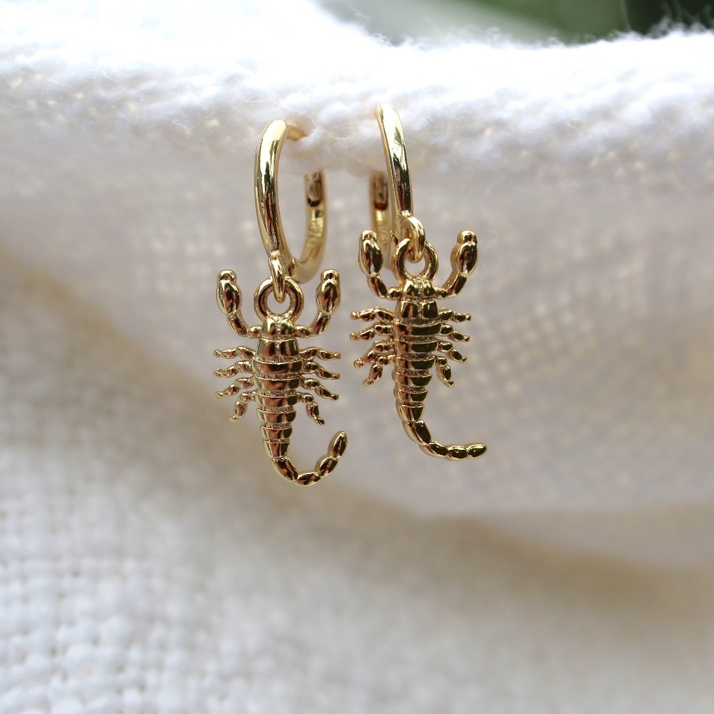 Sterling Silver Gold Scorpion Hoop Earrings